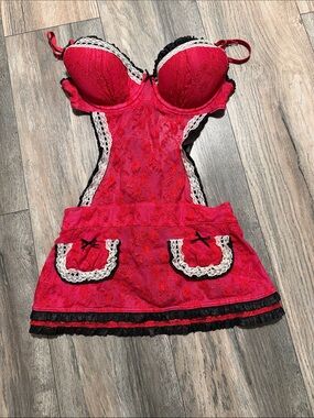 Victoria's Secret Red Lace Chemise with Black & White Trim